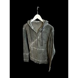 James Perse Vintage French Terry Zip Up Hoodie Sz 1 Small Charcoal Black Faded